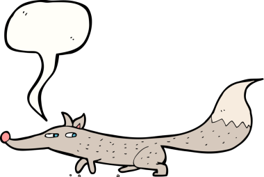 Bir insan tarafından çizilmiş konuşma balonu olan küçük bir kurt.