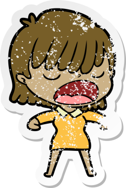 Bir insan tarafından yüksek sesle çizilmiş karikatür kadının sıkıntılı çıkartması.