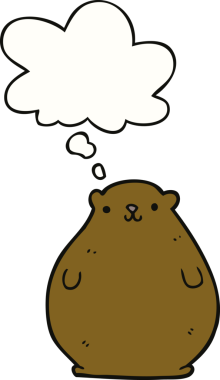 Bir insan tarafından çizilmiş düşünce baloncuklu çizgi film ayısı.