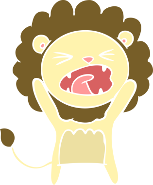 Bir insan tarafından çizilmiş düz renkli çizgi film aslanı