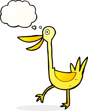 Bir insan tarafından çizilmiş düşünce balonlu komik çizgi film ördeği