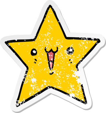 Bir insan tarafından çizilmiş mutlu bir çizgi film yıldızının sıkıntılı çıkartması.