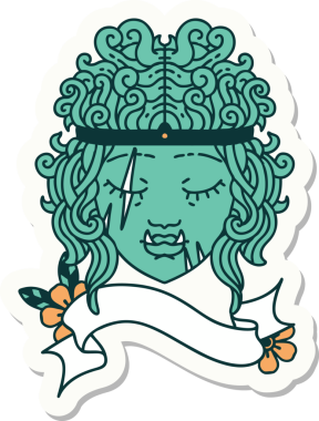 Bir insan tarafından çizilmiş bir ork barbar karakterinin çıkartması.