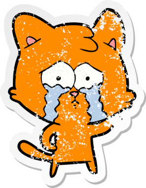 Bir insan tarafından çizilmiş, ağlayan bir kedinin sıkıntılı çıkartması.