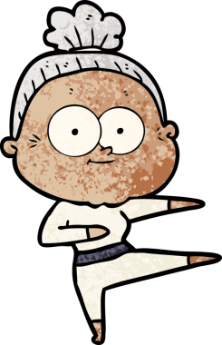 Bir insan tarafından çizilmiş mutlu yaşlı kadın çizgi filmi.