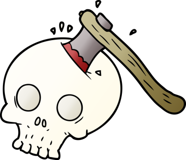 Bir insan tarafından çizilmiş kafatasındaki balta.