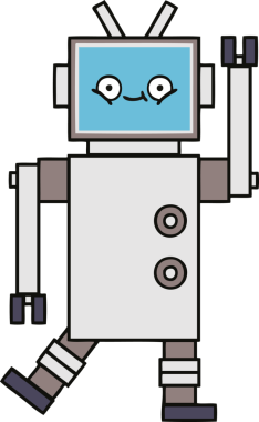 Bir insan tarafından çizilmiş sevimli bir robot karikatürü.