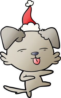 Bir insanın çizdiği Noel Baba şapkasıyla dans eden bir köpeğin gradyan çizimi.