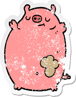 Bir insan tarafından çizilmiş şişman bir domuzun sıkıntılı çıkartması.