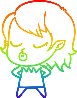 Gökkuşağı gradyan çizgisi. Bir insan tarafından çizilmiş şirin bir vampir kız çizgi filmi.