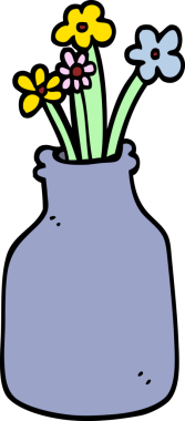 Bir insan tarafından vazoya çizilmiş karalama tarzı karikatür çiçekleri.