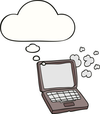 Bir insan tarafından çizilmiş düşünce balonlu dizüstü bilgisayar.