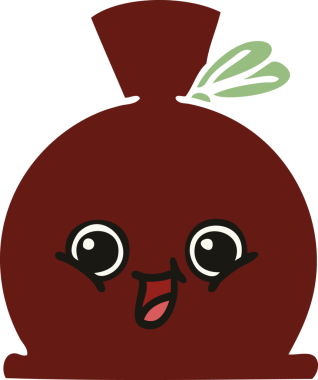 Bir insan tarafından çizilmiş bir çuvalın düz renkli retro karikatürü