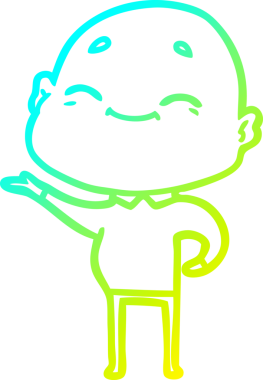 Bir insan tarafından çizilmiş, mutlu, kel bir adamın çizdiği soğuk çizgi.