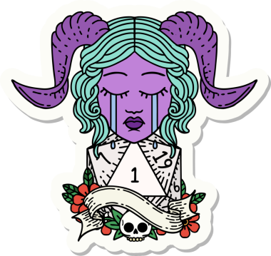 Ağlama etiketi, bir insan tarafından çizilmiş doğal bir D20 zar atışıyla bağlanmış.