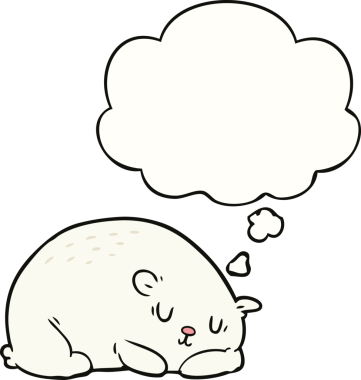 Bir insan tarafından çizilmiş düşünce baloncuklu kutup ayısı çizgi filmi.