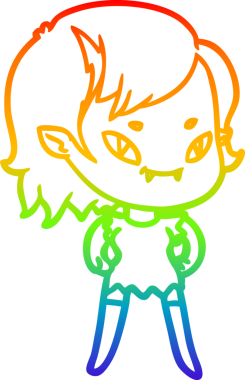 Gökkuşağı gradyan çizgi çizimi bir insan tarafından çizilmiş, arkadaş canlısı vampir bir kız.