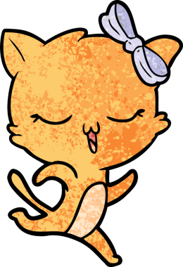 Bir insan tarafından çizilmiş kafasında yay olan çizgi film kedisi.