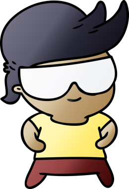 Bir insan tarafından çizilmiş gözlüklü çizgi film çizimi Kawaii çocuk.