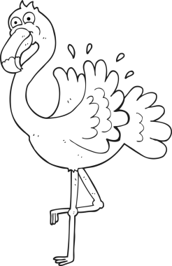 Bir insan tarafından çizilmiş siyah beyaz flamingo.