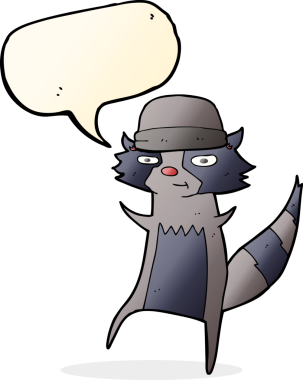 Bir insan tarafından çizilmiş, konuşma balonlu bir rakun.