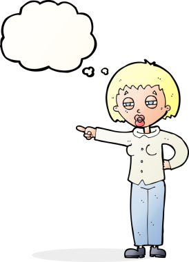 Bir insan tarafından çizilen düşünce baloncuğuyla caka satan çizgi film kadını.