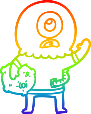 Gökkuşağı gradyan çizgi çizimi Bir insan tarafından çizilen uzaylı uzay adamının çizimi