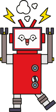 Bir insan tarafından çizilmiş sevimli bir robot karikatürü.