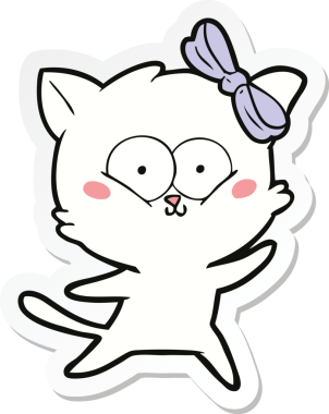 Bir insan tarafından çizilmiş çizgi film kedisinin çıkartması.