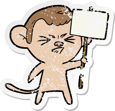 Bir insan tarafından çizilmiş kızgın bir maymunun sıkıntılı çıkartması.