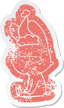 Bir insan tarafından çizilmiş Noel Baba şapkası giymiş tavşan desenli şirin çizgi film.