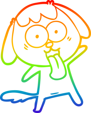 Gökkuşağı gradyan çizimi. Bir insan tarafından çizilmiş şirin bir köpek çizimi.