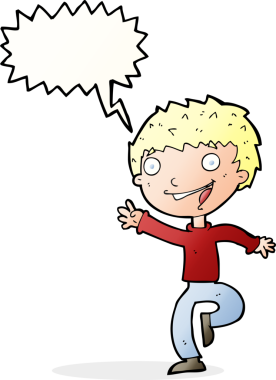 Bir insan tarafından çizilmiş konuşma balonu olan heyecanlı bir çocuk.