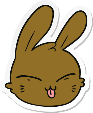 Bir insan tarafından çizilmiş tavşan suratlı karikatür çıkartması.