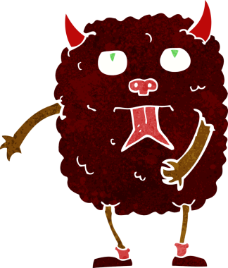 Bir insan tarafından çizilmiş komik çizgi film canavarı.