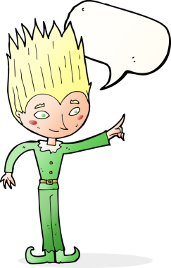 Bir insan tarafından çizilmiş konuşma balonlu sihirli noel elfleri.