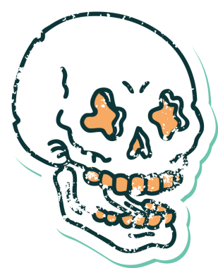 Bir insan tarafından çizilmiş bir kafatasının sembolik dövmeli görüntüsü.