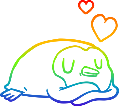 Gökkuşağı gradyan çizgisi Sevgi dolu kalpleri bir insan tarafından çizilmiş bir penguen