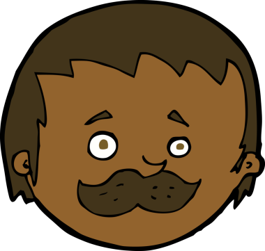 Bir insan tarafından çizilmiş bıyıklı bir çizgi film adamı.