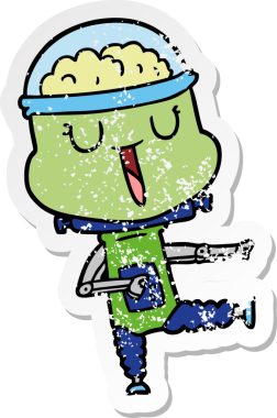 Bir insan tarafından çizilmiş mutlu çizgi film robotunun sıkıntılı çıkartması.