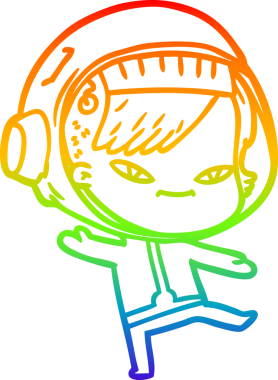 Gökkuşağı gradyan çizgi çizimi bir insan tarafından çizilmiş astronot bir kadın.