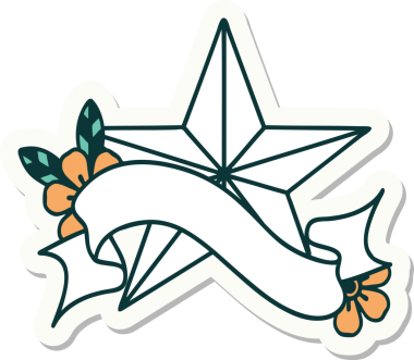 Bir insan tarafından çizilmiş bir yıldızın pankartına sahip dövme stili.