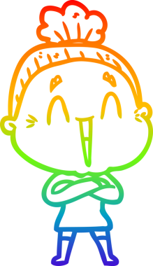 Gökkuşağı gradyan çizgi çizimi Bir insan tarafından çizilmiş mutlu yaşlı kadın