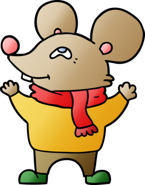 Bir insan tarafından çizilmiş eşarp takan bir fare.