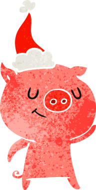 Mutlu el çizimi, Noel Baba şapkası takan bir domuzun insan tarafından çizilmiş eski çizgi filmi.