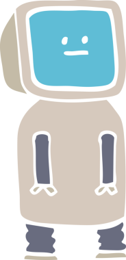 Bir insan tarafından çizilmiş düz renkli çizim komik robot.