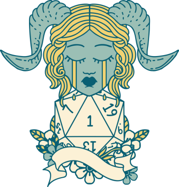 Retro Dövme Biçimi ağlayarak doğal bir D20 rulosuyla bir insan tarafından çizilmiş.