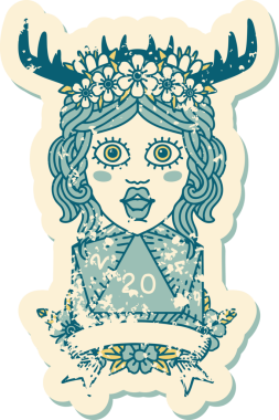 Retro Dövme Tarzı İnsan Druid Bir insan tarafından çizilmiş doğal 20 rulo ile