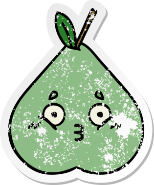 Bir insan tarafından çizilmiş yeşil armut karikatürünün sıkıntılı çıkartması.