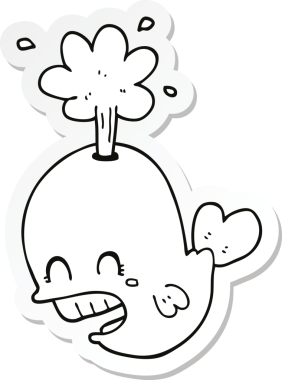 Bir insan tarafından çizilmiş balina püskürten bir karikatür çıkartması.